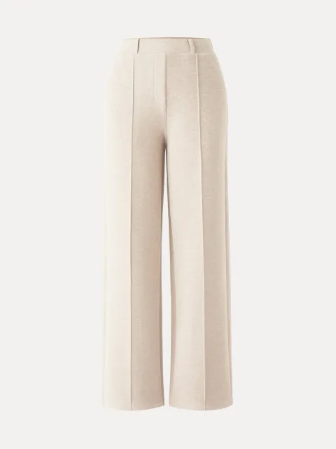 High-Rise Straight-Leg Pull-On Pants in Heather Beige.