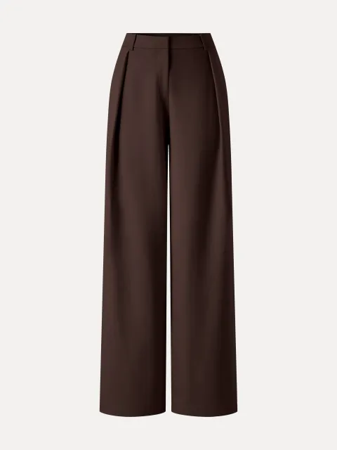 Not-See-Thru High-Rise Wide-Leg Pants with Pockets - Hickory Brown