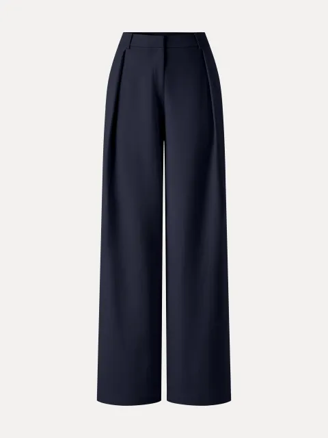 Not-See-Thru High-Rise Wide-Leg Pants with Pockets - Universe Navy