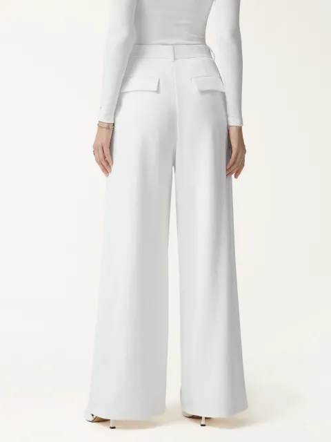 Not-See-Thru High-Rise Wide-Leg Pants with Pockets - White