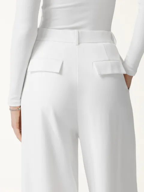 Not-See-Thru High-Rise Wide-Leg Pants with Pockets - White