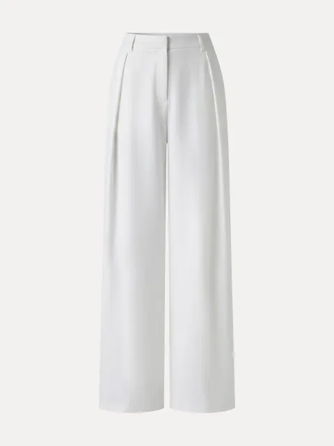 Not-See-Thru High-Rise Wide-Leg Pants with Pockets - White