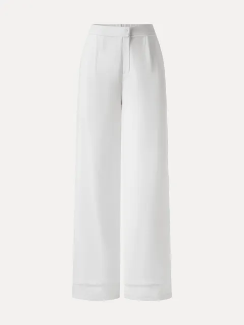 Not-See-Thru High-Rise Wide-Leg Pants with Pockets - White
