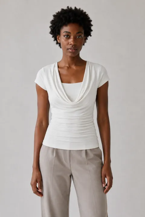 Smoothing Cowl Neck Ruched Bra Top