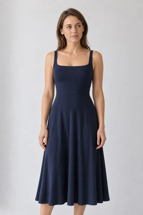 Square Neck Flowy New Airy Bra Midi Dress