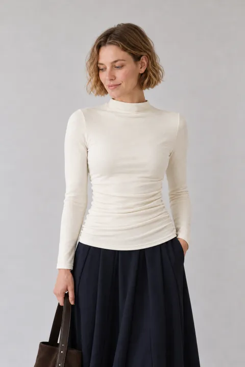 Thermal Ruched Sides Tuckable Mockneck Top