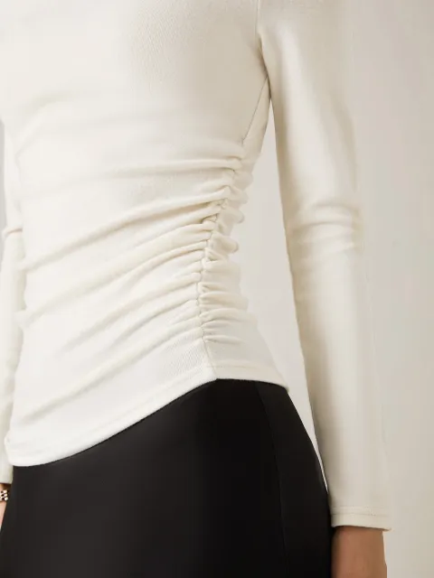 Pure White thermal ruched mockneck top