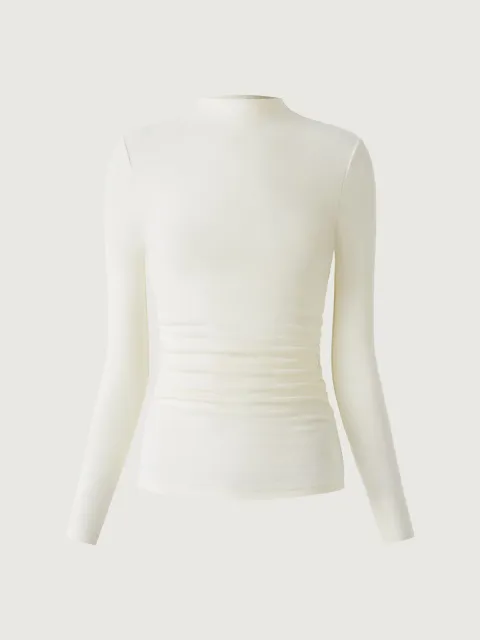 Pure White thermal ruched mockneck top