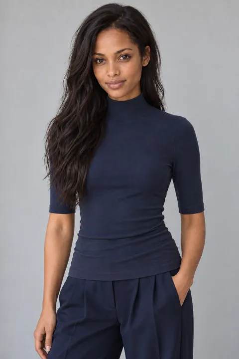 Turtleneck Elbow-Sleeve Brami Top