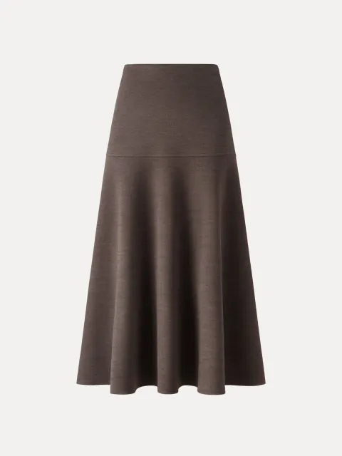 Chocolate Brown Wool-Like Mid-Rise Circle Midi Skirt