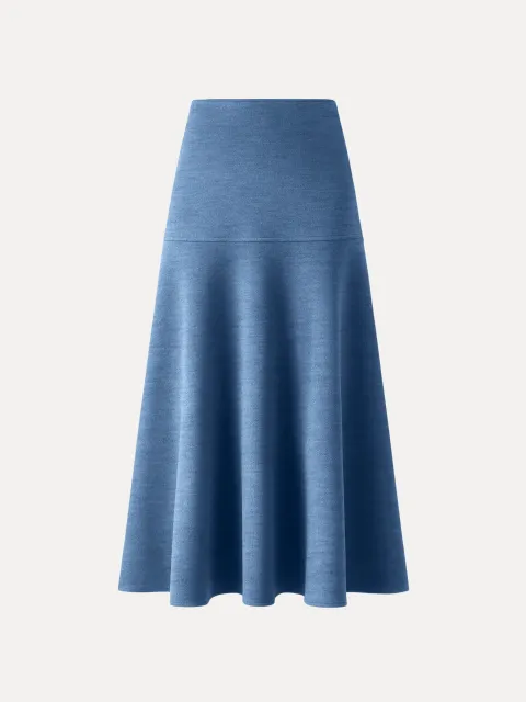 Heather Rock Blue Wool-Like Mid-Rise Circle Midi Skirt